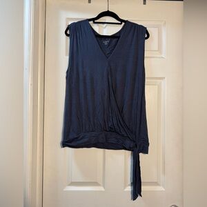LOFT Navy Wrap Front Tie Waist Sleeveless Blouse XL